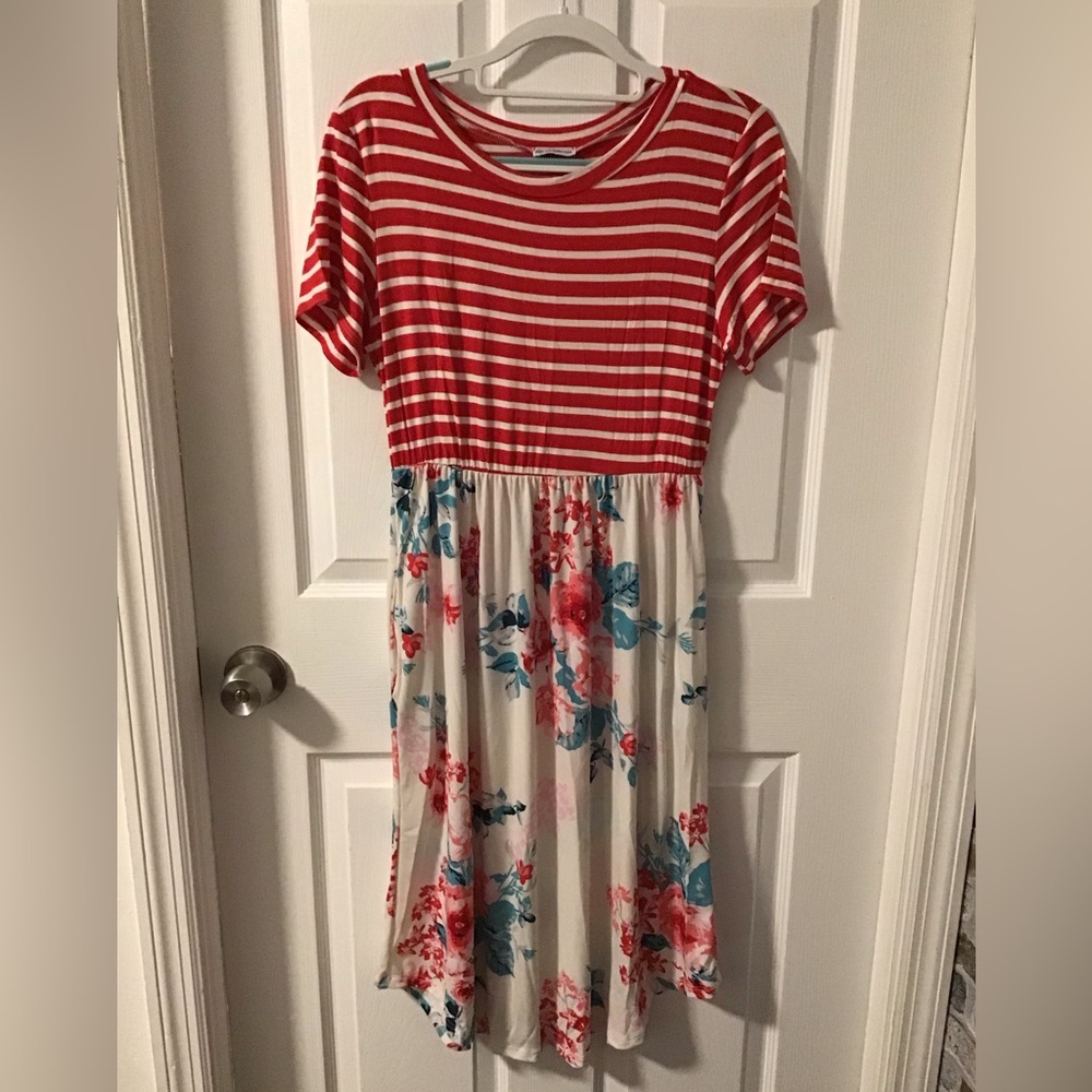 NWOT! Striped Red and Floral Midi Dress